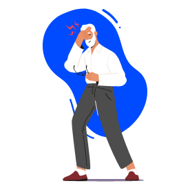 Illustration d’un homme se prenant la tête dans une main et tenant ses lunettes dans l’autre